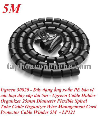 Ugreen 30820 5M màu Đen Dây ống xoắn PE bảo vệ cáp cao cấp LP121 30030820